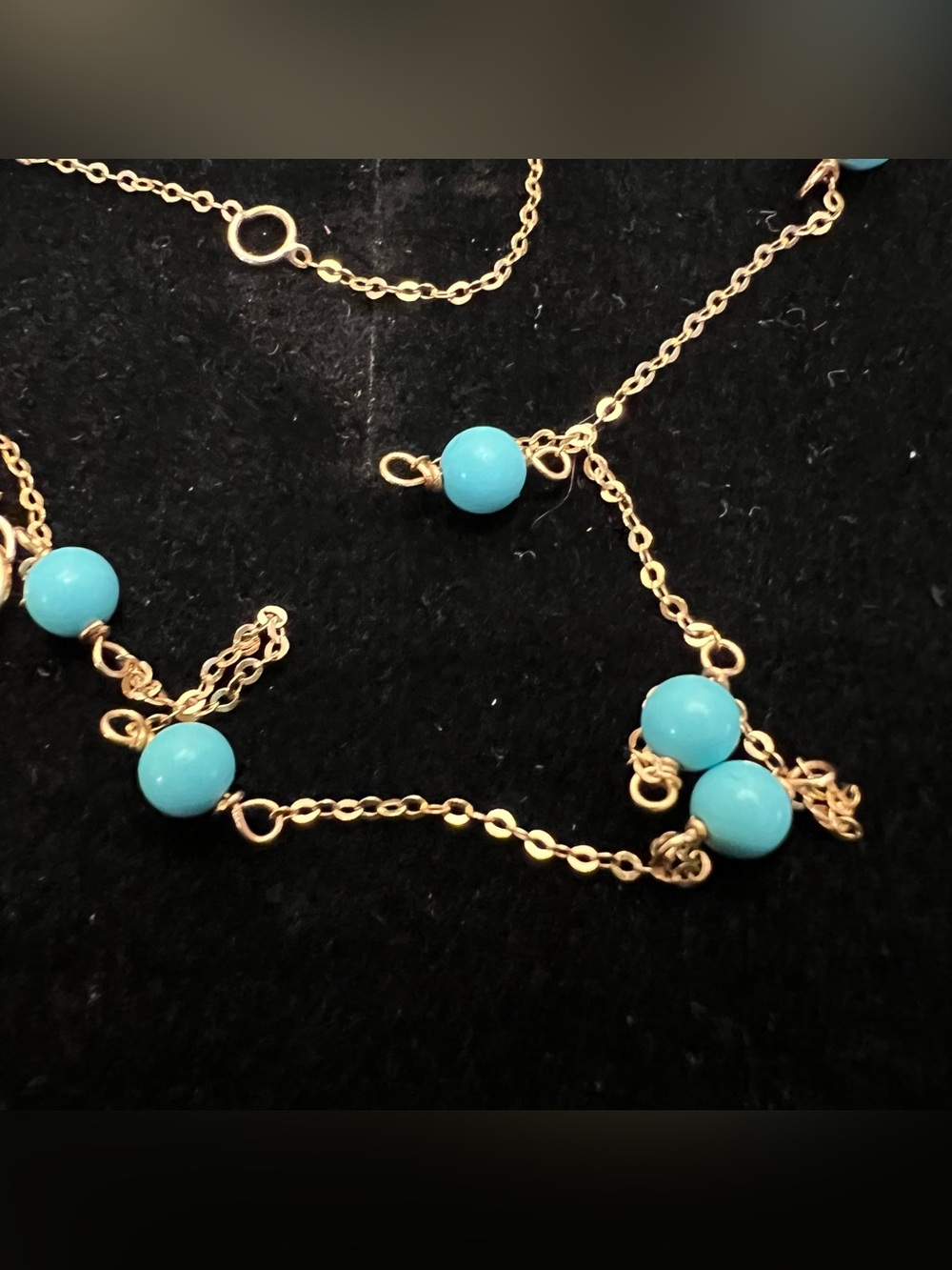 NWT Turquoise Italian 14k Solid Yellow Gold Station Necklace Choker 14”-17” - Picture 3 of 6